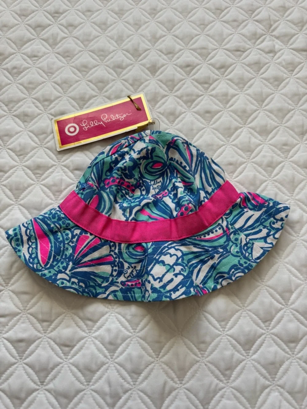 NWT Lilly Pulitzer for Target My Fans Pink Blue Aqua Sun Bucket Hat 12-24M